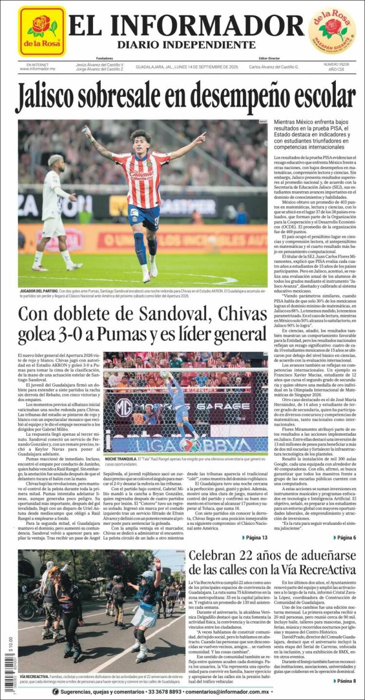Portada de El Informador (M&eacute;xico)