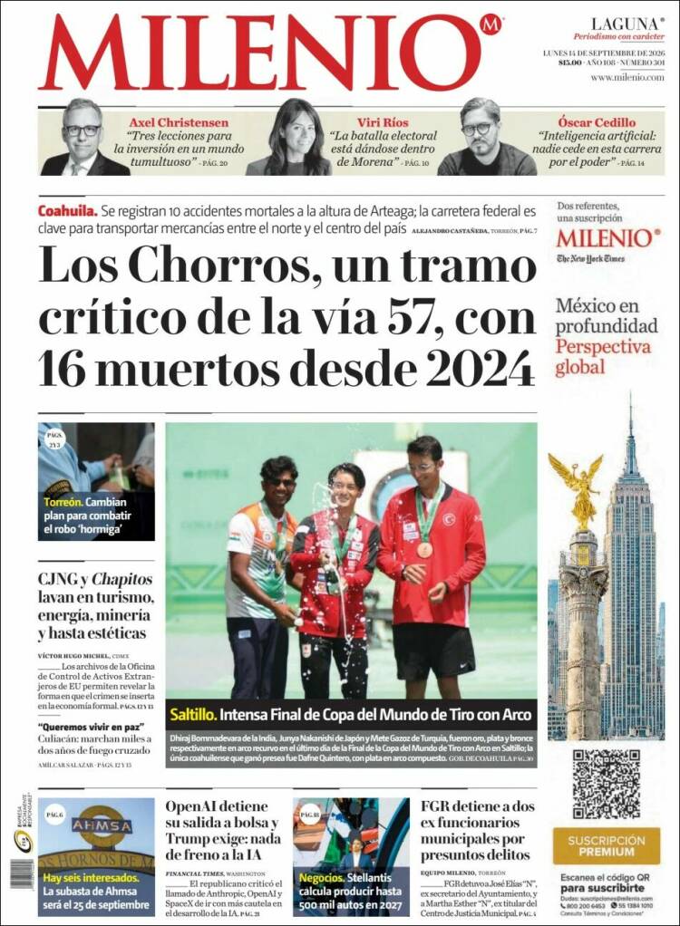 Portada de Milenio - Laguna (M&eacute;xico)