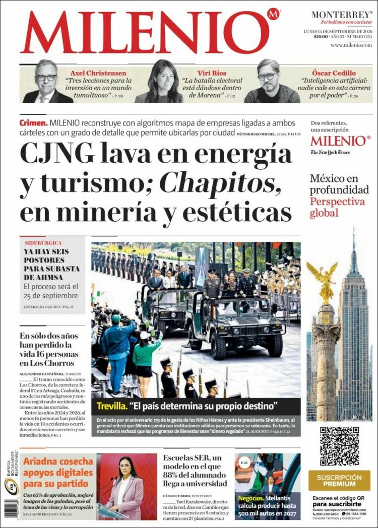 Portada de Milenio de Monterrey (M&eacute;xico)
