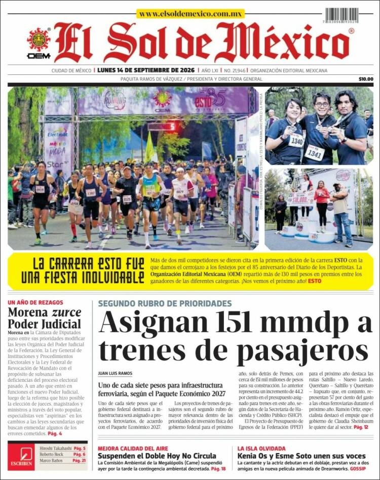 Portada de El Sol de México (Mexique)