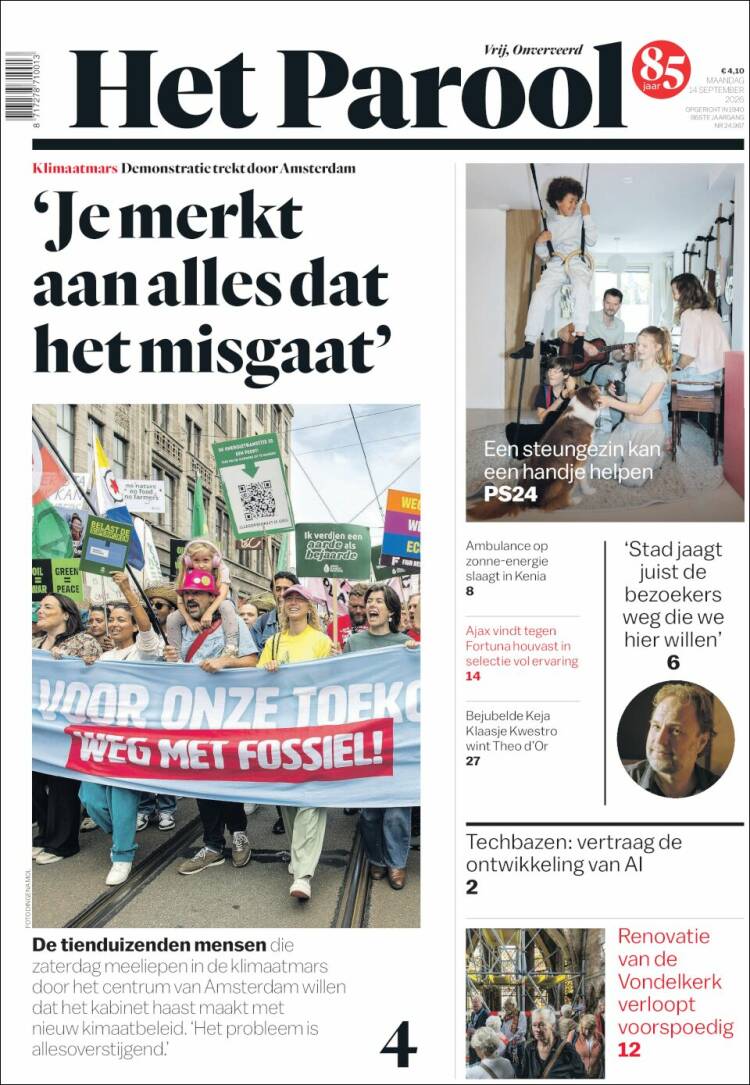 Portada de Het Parool (Pa&iacute;ses Bajos)