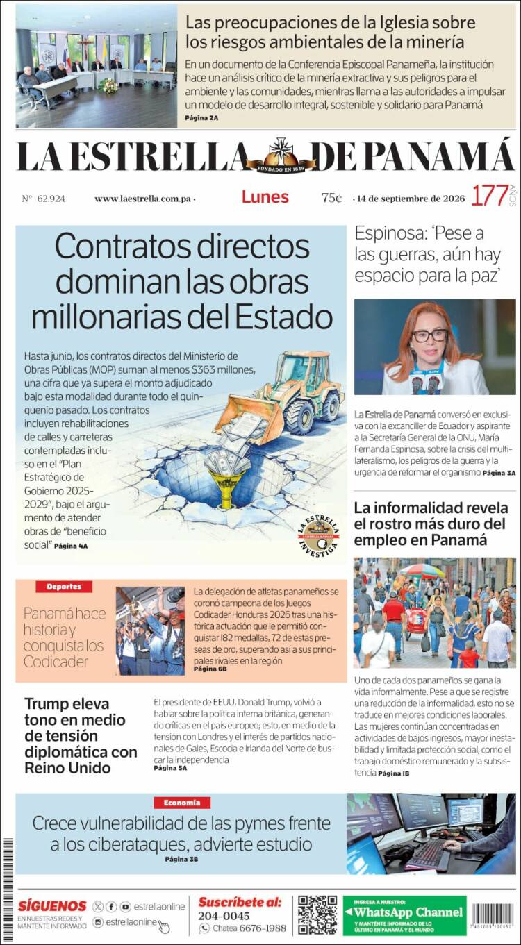 Portada de La Estrella de Panamá (Panam&aacute;)