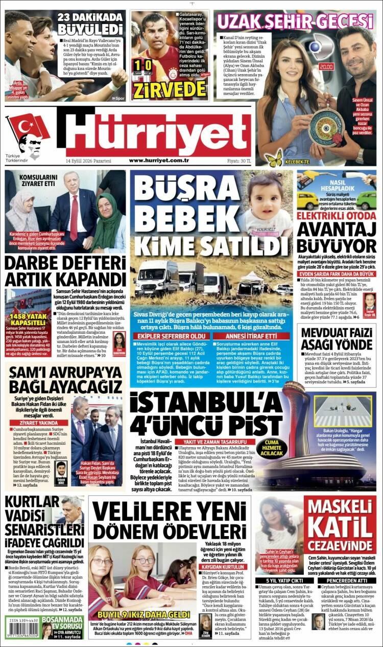 Portada de Hürriyet (Turqu&iacute;a)