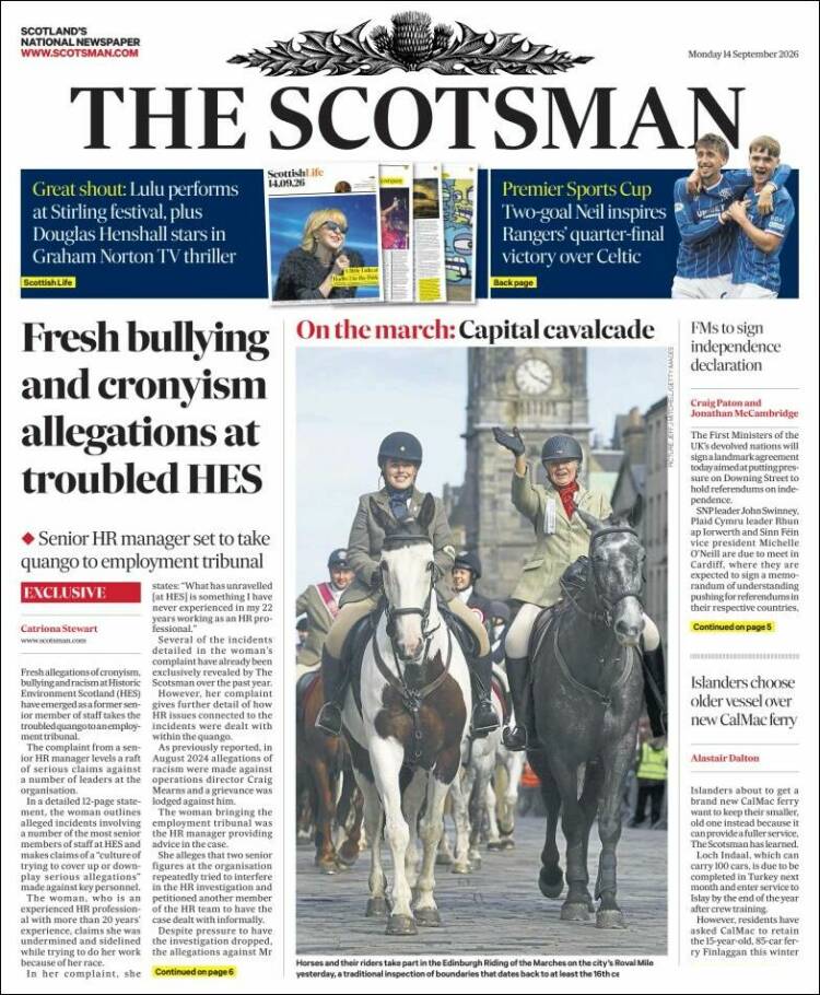 Portada de The Scotsman (Reino Unido)