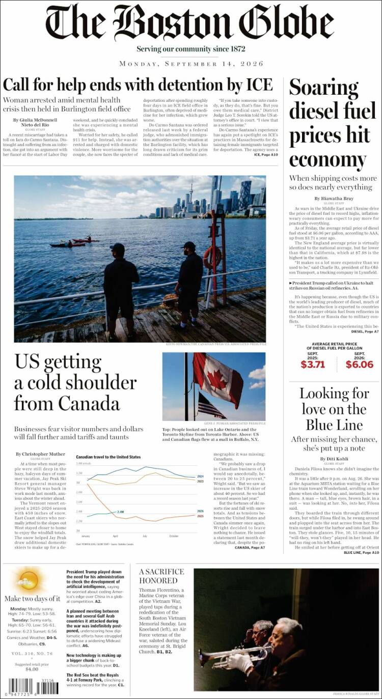 Portada de Boston Globe (USA)