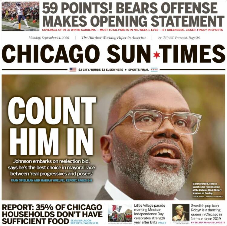 Portada de Chicago Sun-Times (USA)