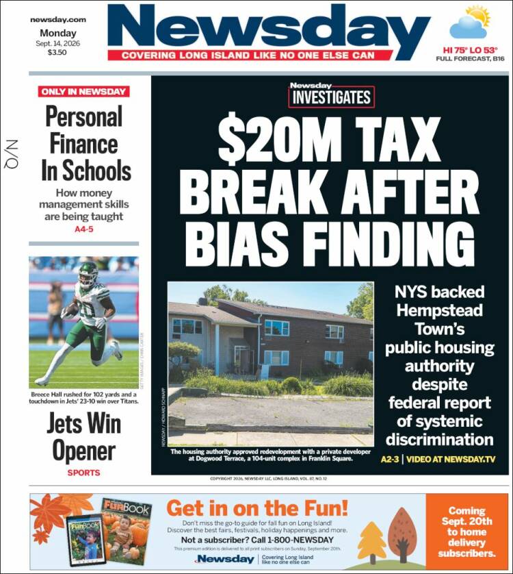 Portada de Newsday (USA)