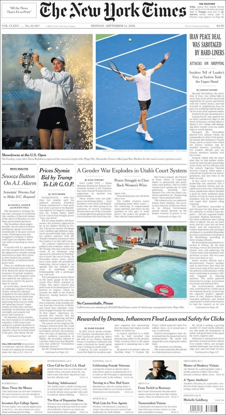 Portada de New York Times (USA)