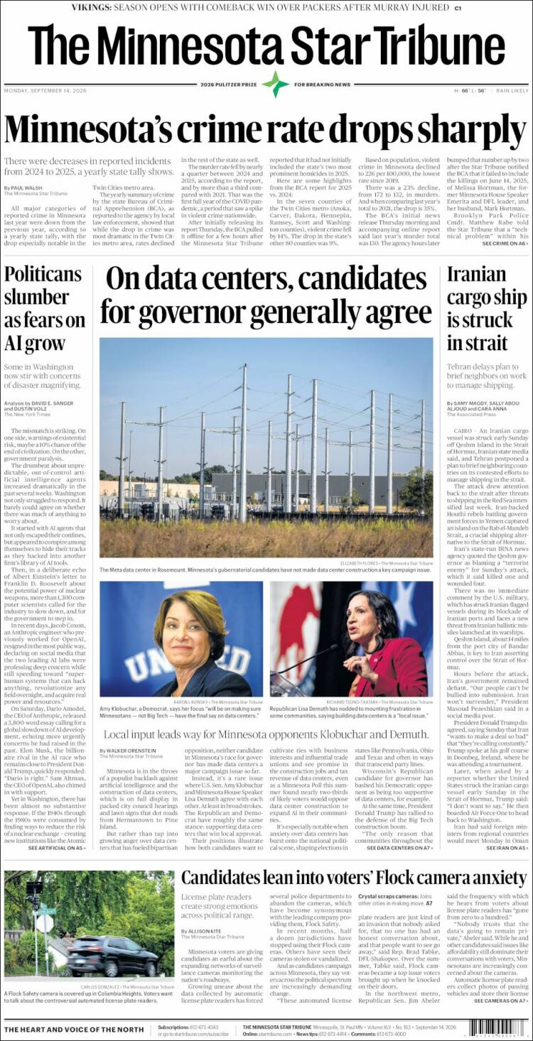 Portada de Star Tribune (&Eacute;tats-Unis)