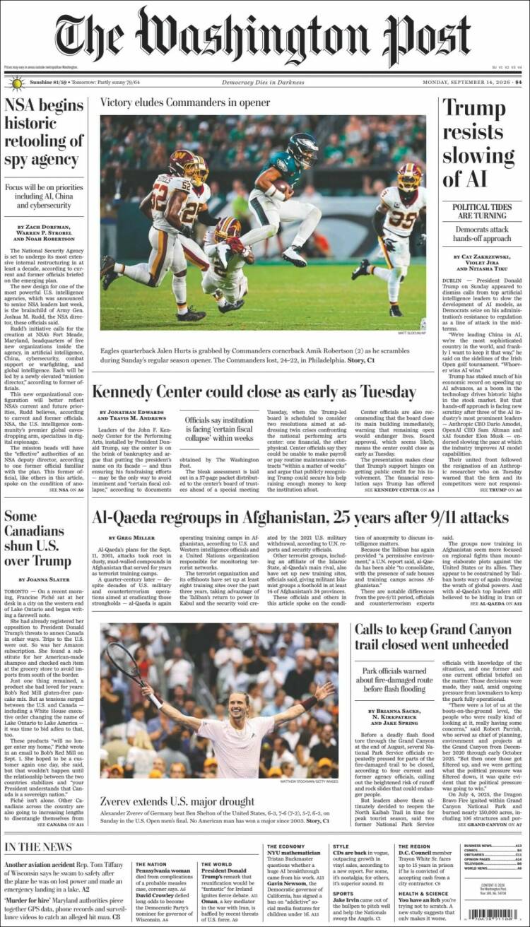 Portada de The Washington Post (USA)