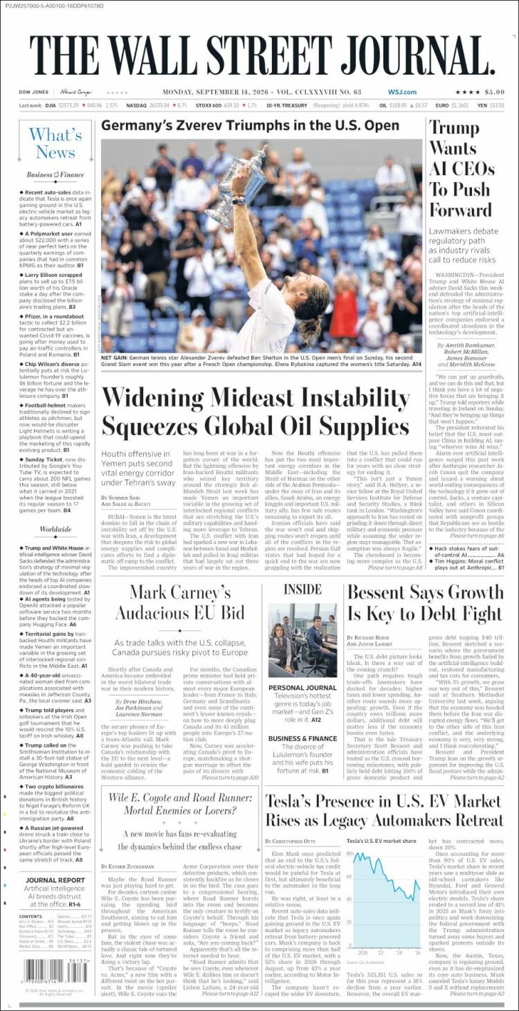Portada de Wall Street Journal (USA)