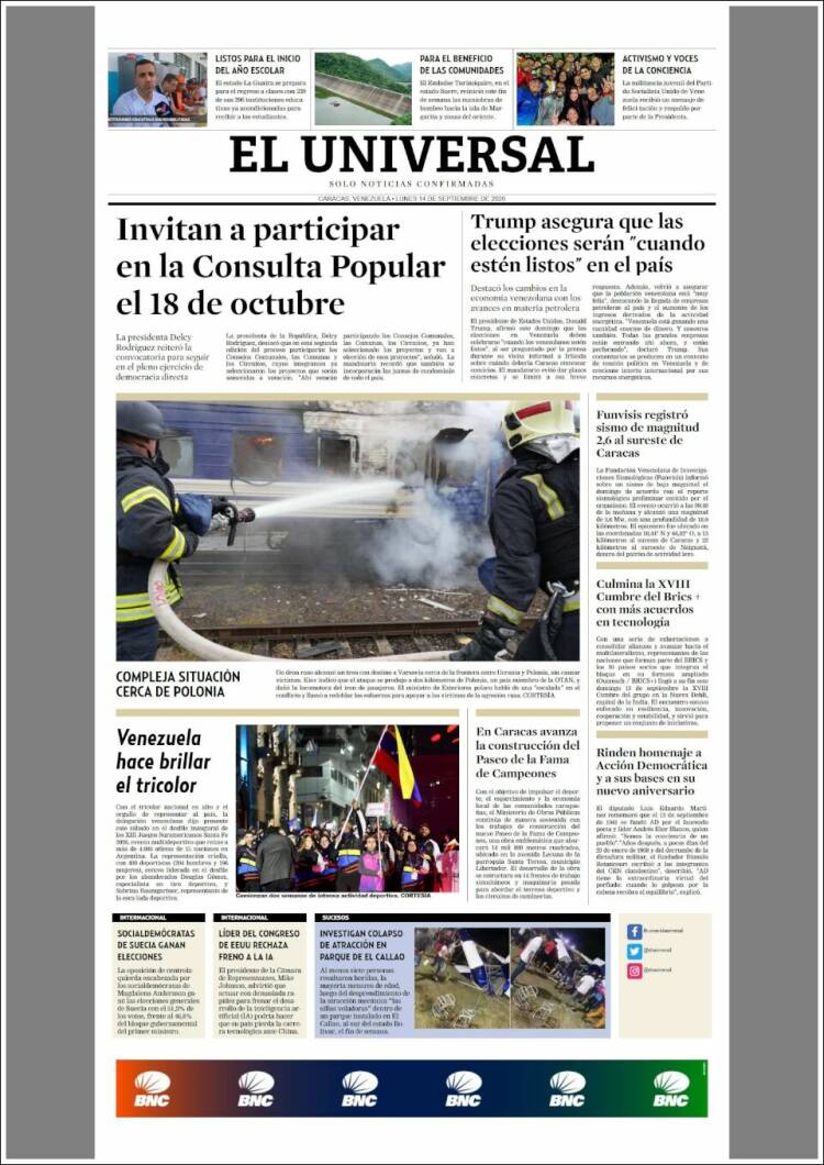 Portada de Universal (Venezuela)