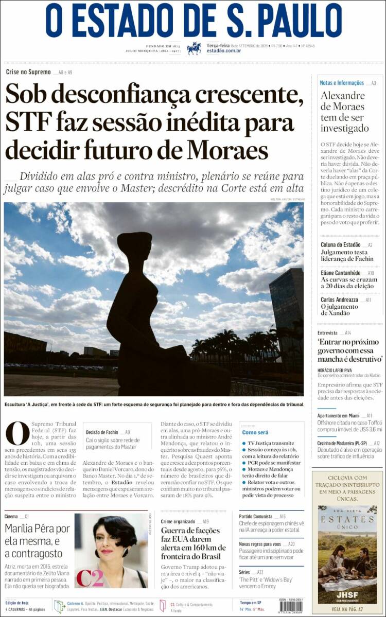 Portada de O Estado de São Paulo (Brasil)