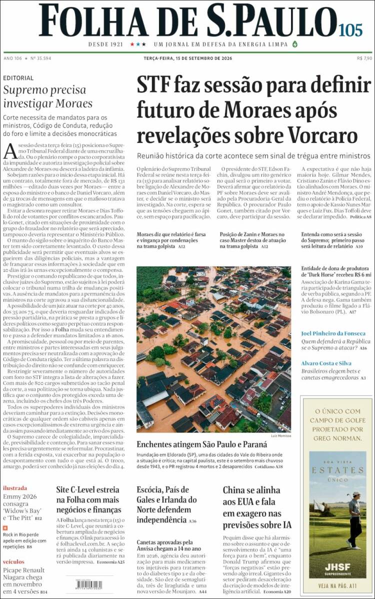Portada de Folha de São Paulo (Brasil)