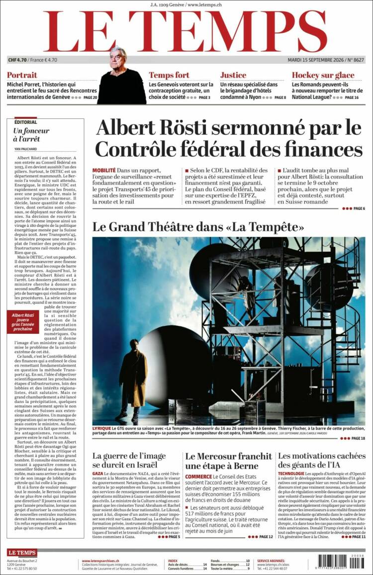 Portada de Le Matin (Suiza)