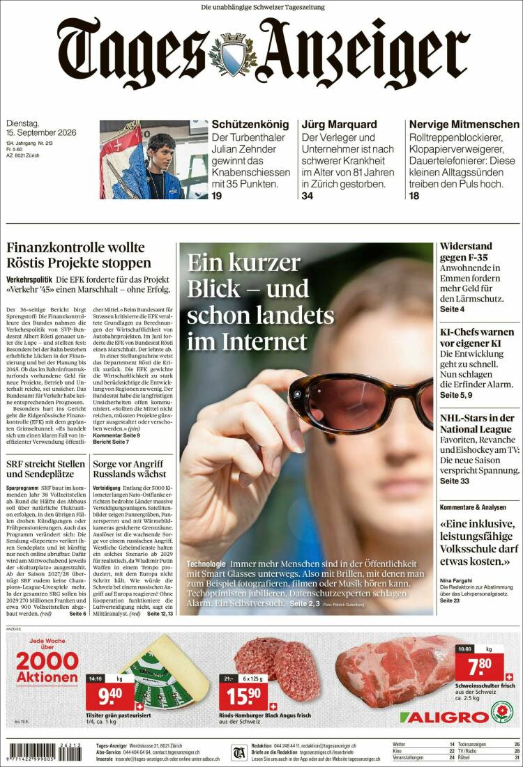 Portada de Tages-Anzeiger (Suiza)