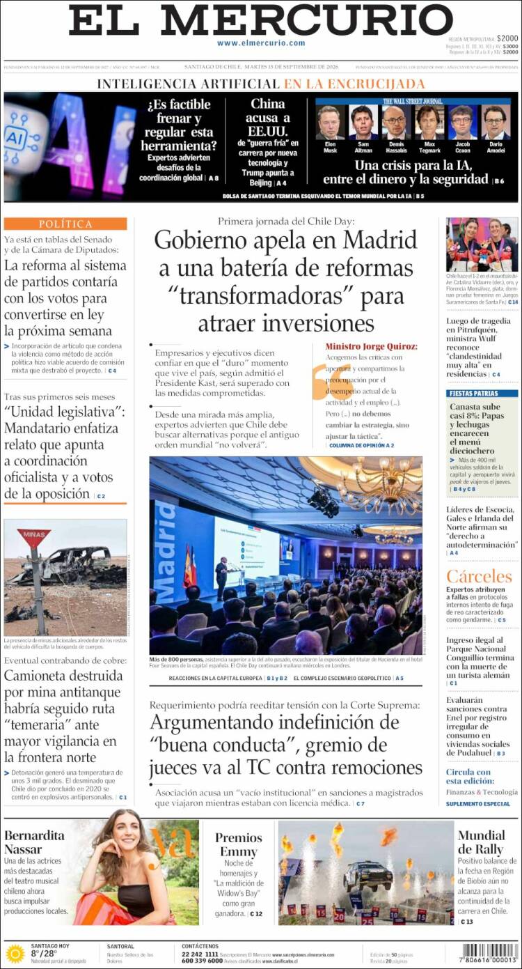 Portada de El Mercurio (Chile)