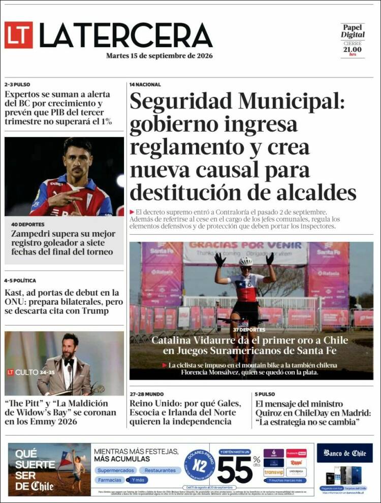 Portada de La Tercera (Chile)