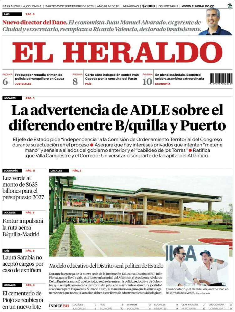 Portada de El Heraldo (Colombia)