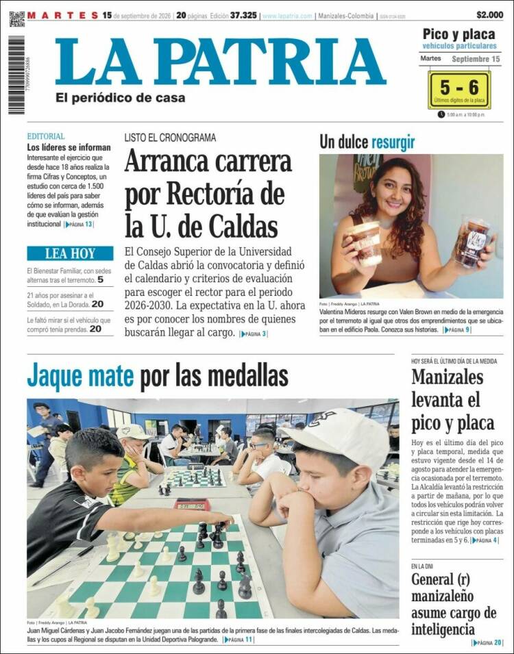 Portada de La Patria (Colombia)
