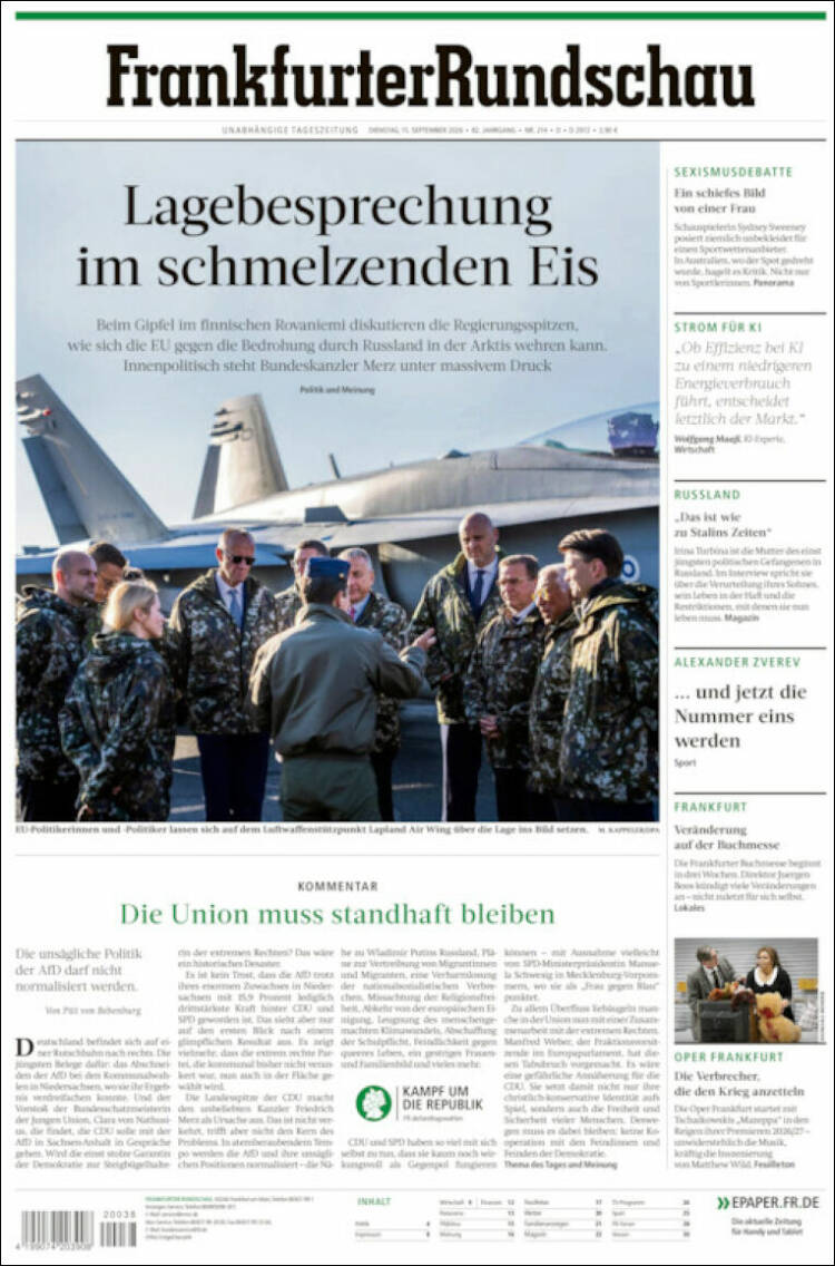 Portada de Frankfurter Rundschau (Alemania)