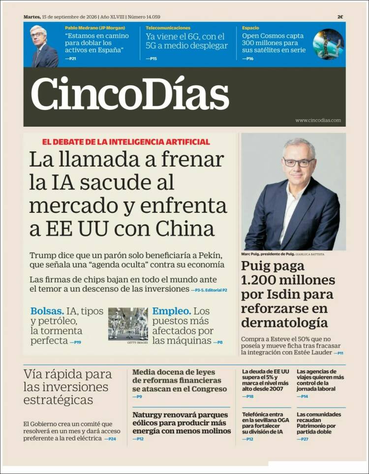 Portada de Cinco Días (Espagne)