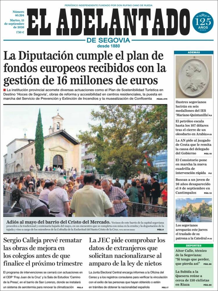 Portada de El Adelantado de Segovia (Espa&ntilde;a)