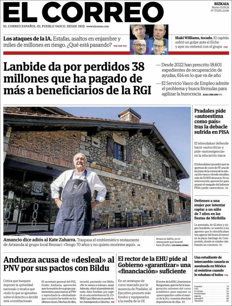 Portada de El Correo (Espagne)