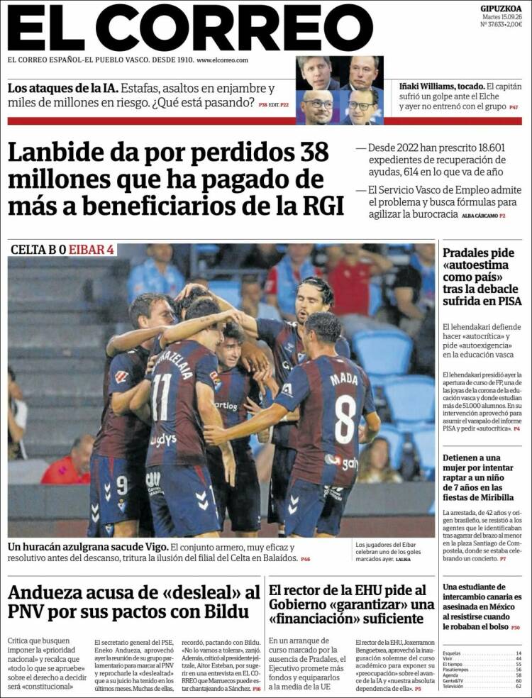 Portada de El Correo - Guipuzcoa (Espa&ntilde;a)