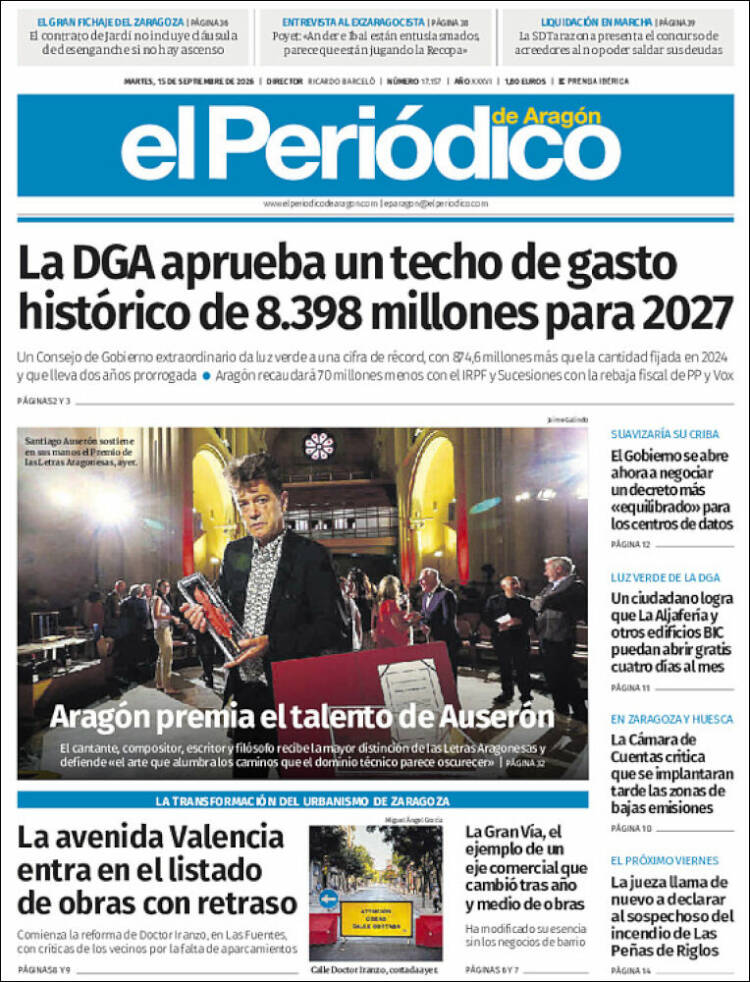 Portada de El Periódico de Aragón (Espa&ntilde;a)