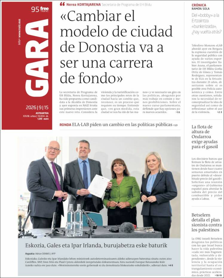 Portada de Gara (Espagne)