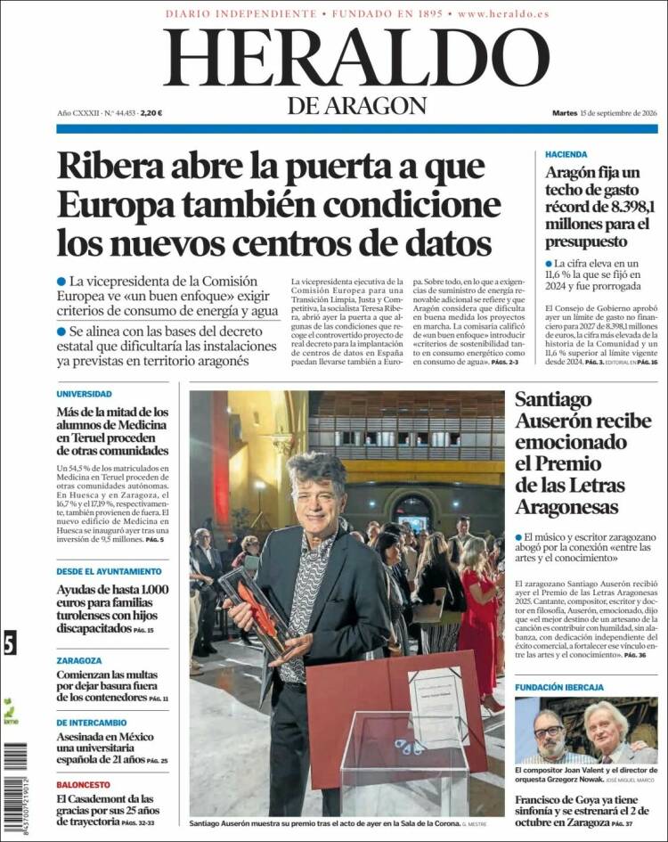 Portada de Heraldo de Aragón (Espa&ntilde;a)