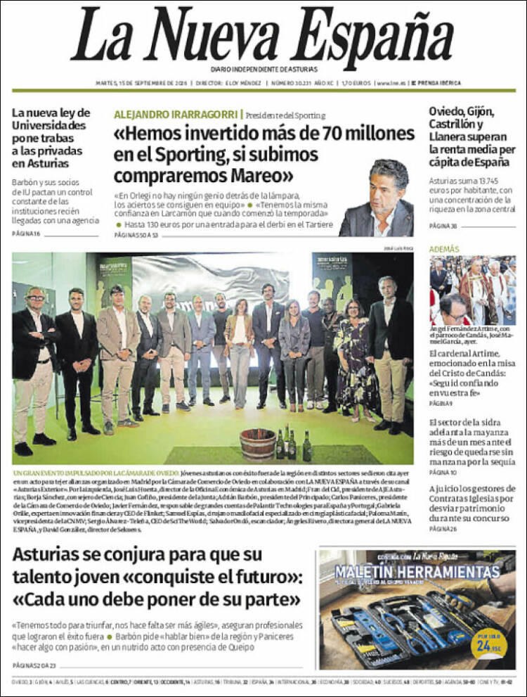 Portada de La Nueva España (Espagne)