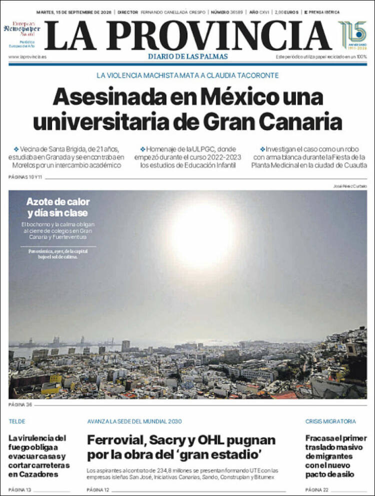 Portada de La Provincia (Espagne)