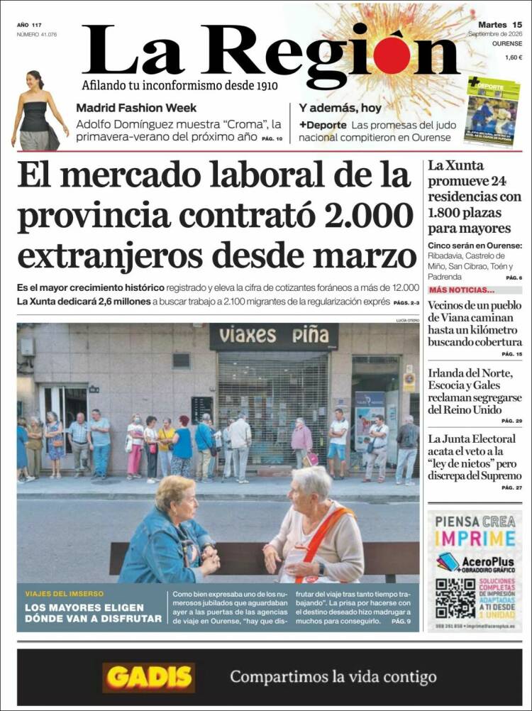 Portada de La Región de Ourense (Espagne)