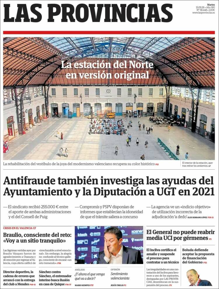 Portada de Las Provincias (Espa&ntilde;a)