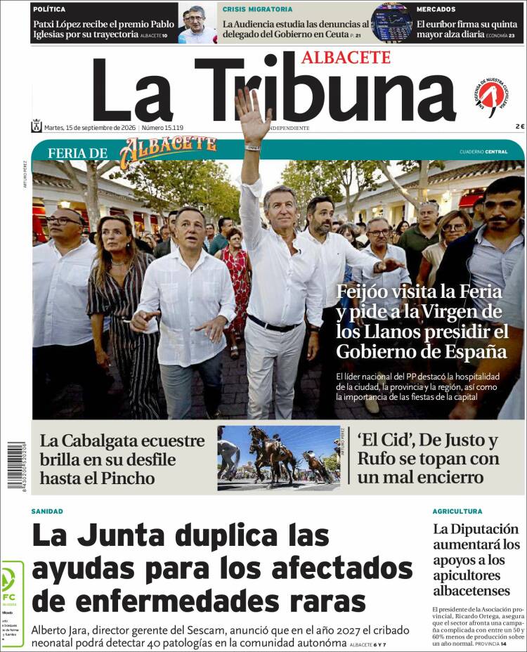 Portada de La Tribuna de Albacete (Espa&ntilde;a)