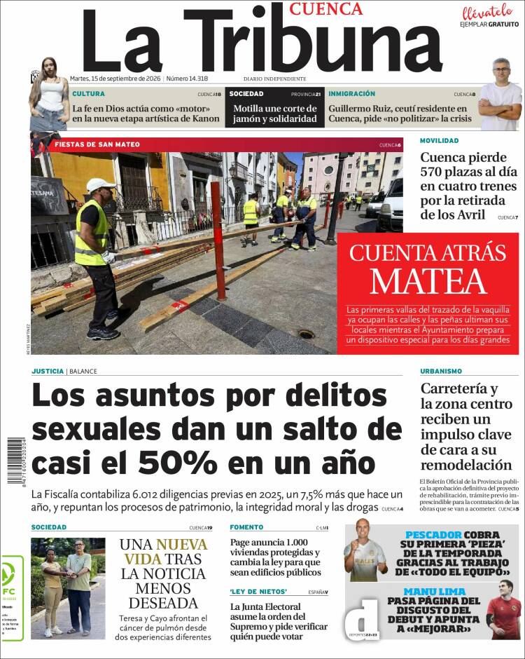 Portada de La Tribuna de Cuenca (Espa&ntilde;a)