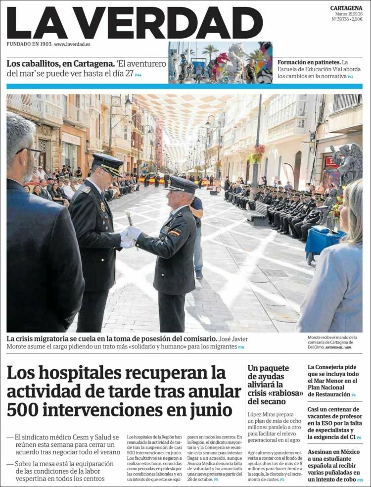 Portada de La Verdad de Cartagena (Espa&ntilde;a)