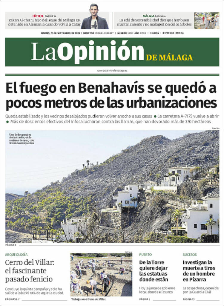 Portada de La Opinión de Málaga (Espagne)