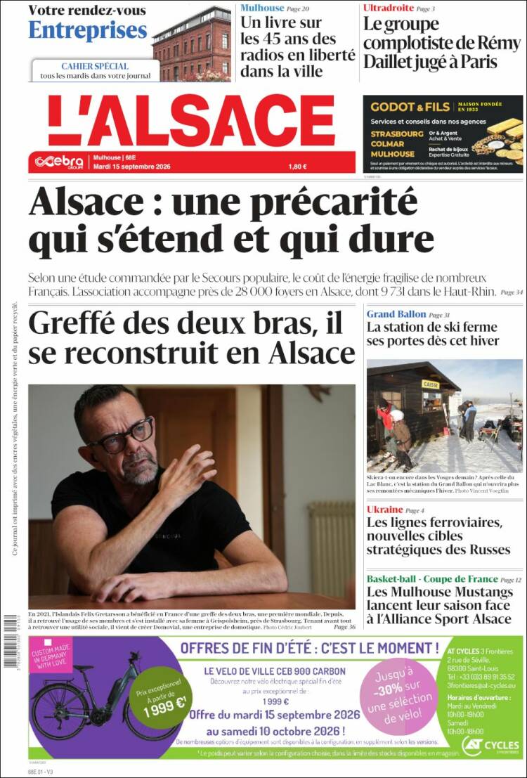 Portada de Journal L'Alsace (Francia)