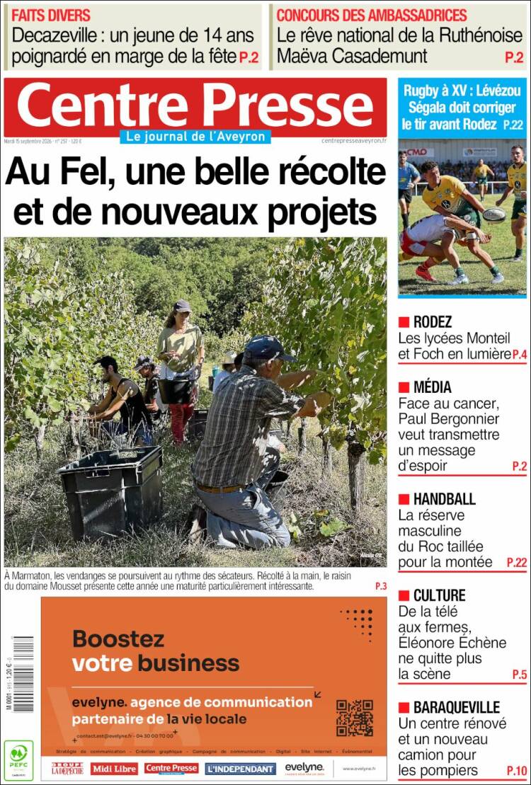 Portada de Centre Presse (Francia)