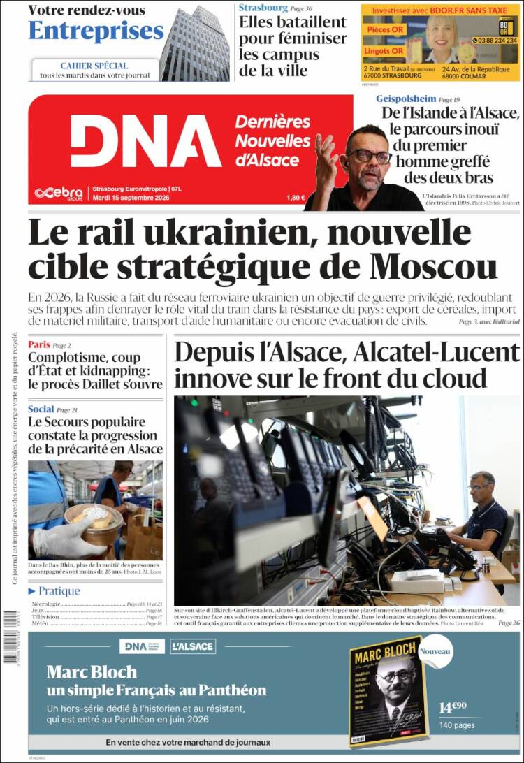 Portada de Les Dernières Nouvelles d'Alsace (Francia)
