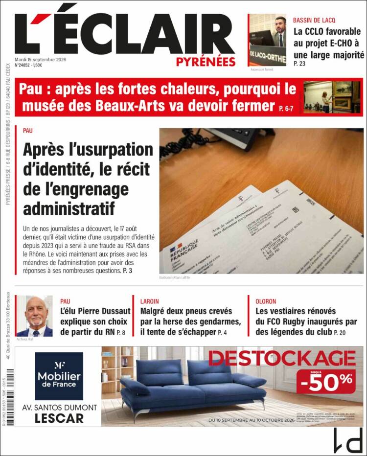 Portada de L'Eclair des Pyrénées (Francia)