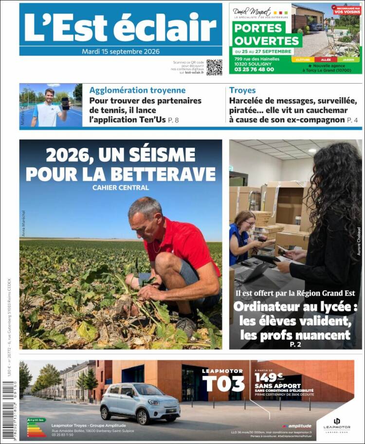 Portada de L'Est Eclair (Francia)
