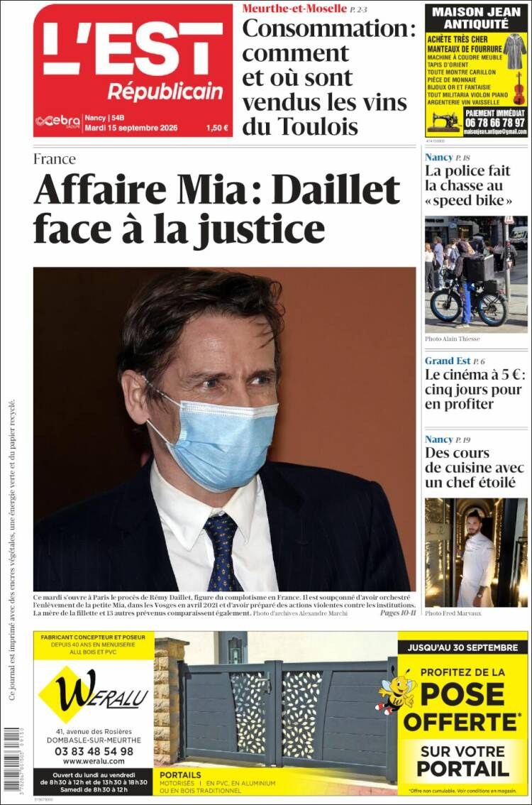 Portada de L'Est Republicain (France)