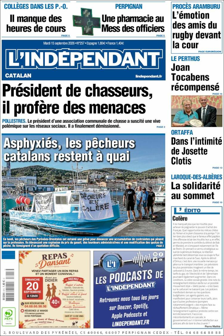 Portada de Le Indépendant (Francia)