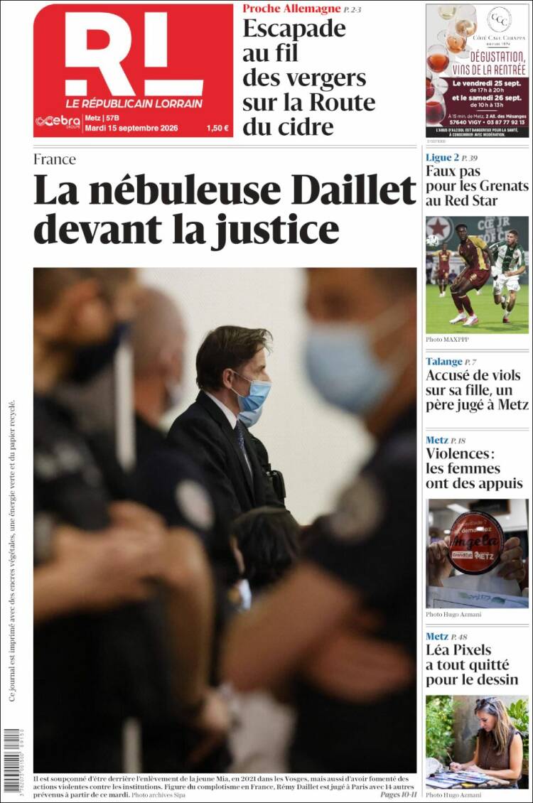 Portada de Le Republicain Lorrain (Francia)