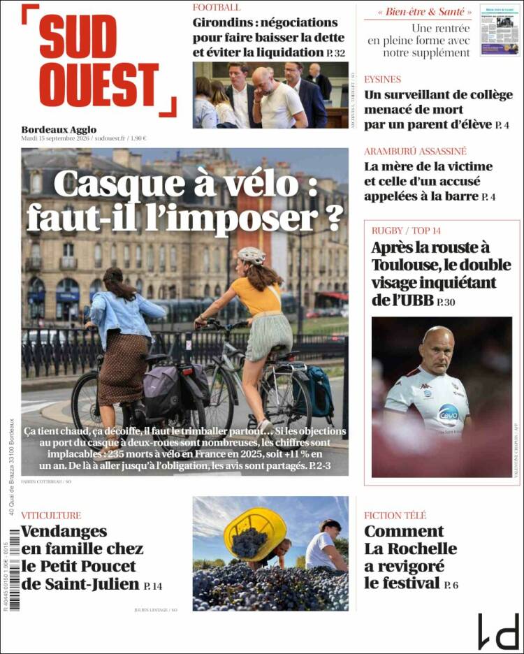 Portada de Sud Ouest (Francia)