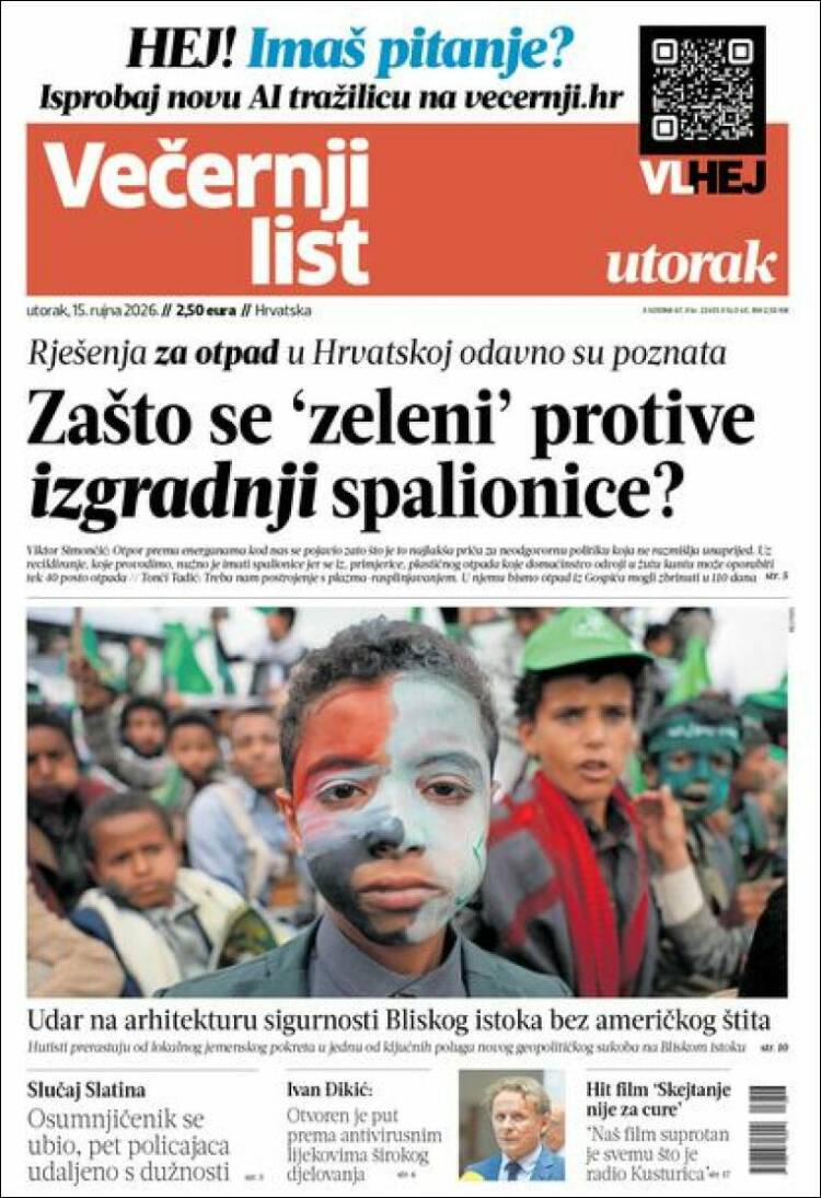 Portada de Večernji (Croacia)